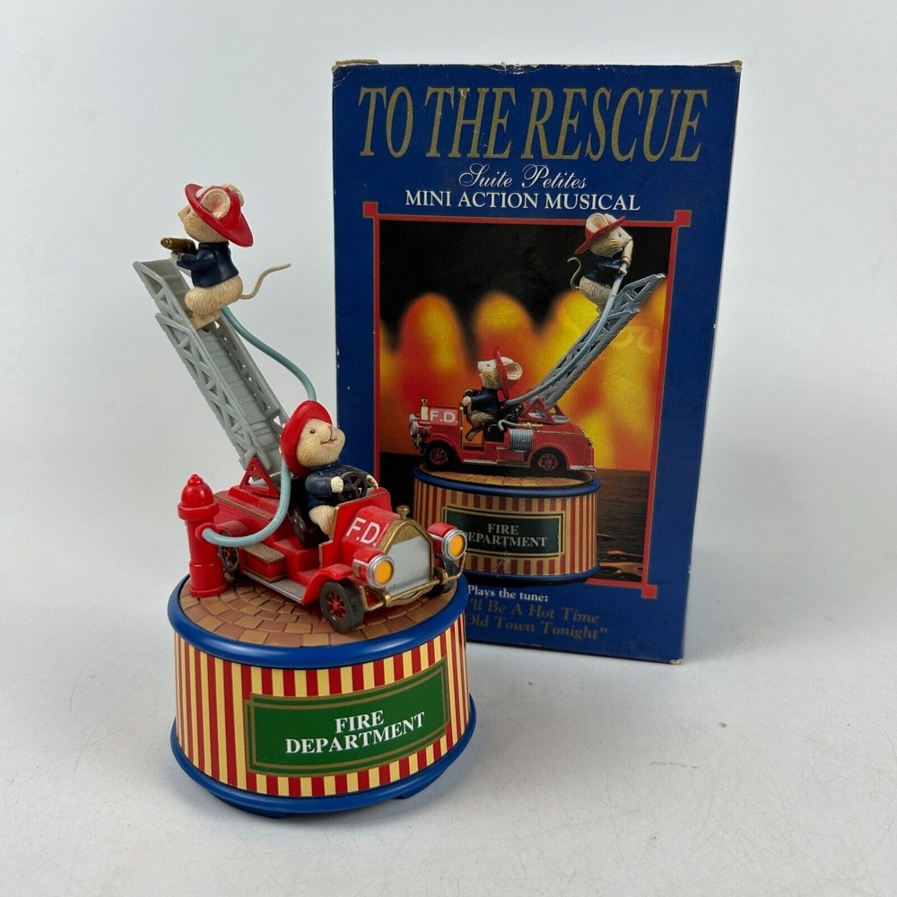 Enesco Mice On Fire‎ Truck Fire Department To the Rescue Mini Action Musical VTG